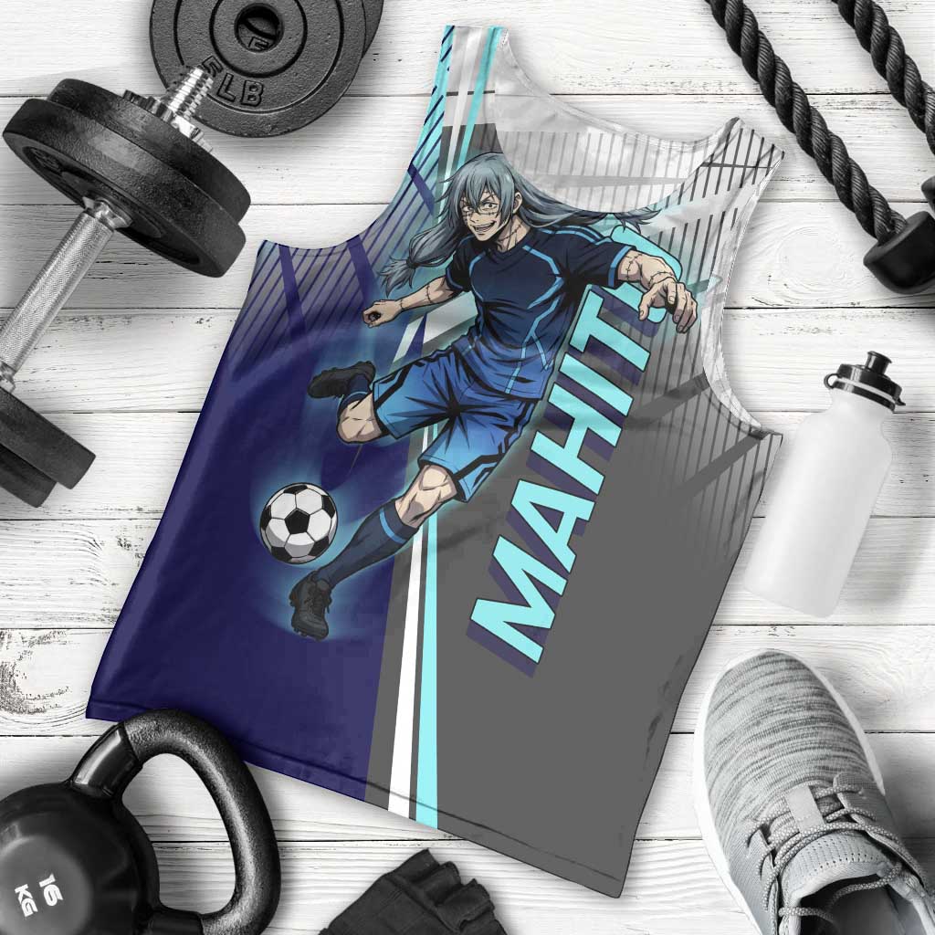 Personalized Mahito Jujutsu Kaisen Men Tank Top with Teal Gradient and Blue Uniform Design