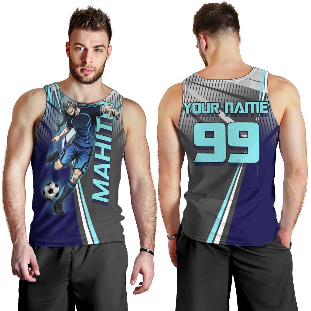 Personalized Mahito Jujutsu Kaisen Men Tank Top with Teal Gradient and Blue Uniform Design