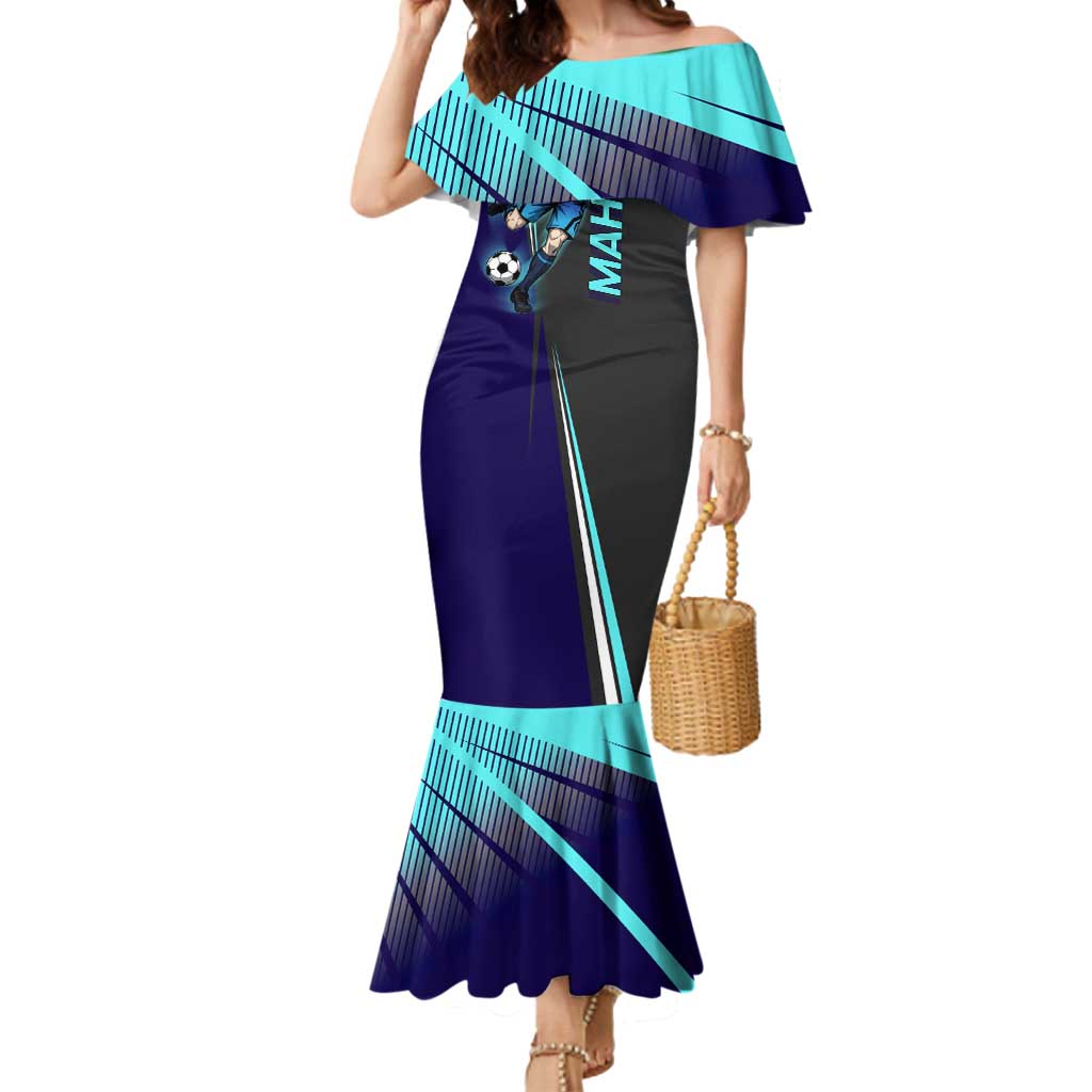 Personalized Mahito Jujutsu Kaisen Mermaid Dress with Teal Gradient and Blue Uniform Design