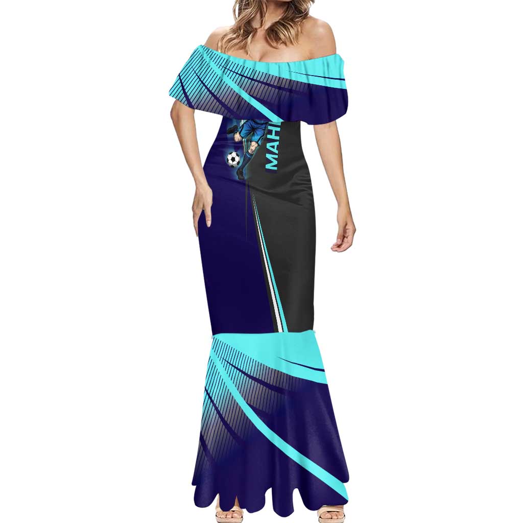 Personalized Mahito Jujutsu Kaisen Mermaid Dress with Teal Gradient and Blue Uniform Design