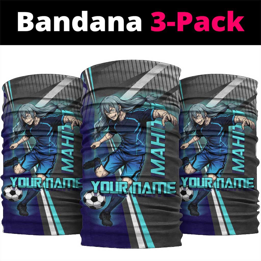 Personalized Mahito Jujutsu Kaisen Neck Gaiter with Teal Gradient and Blue Uniform Design