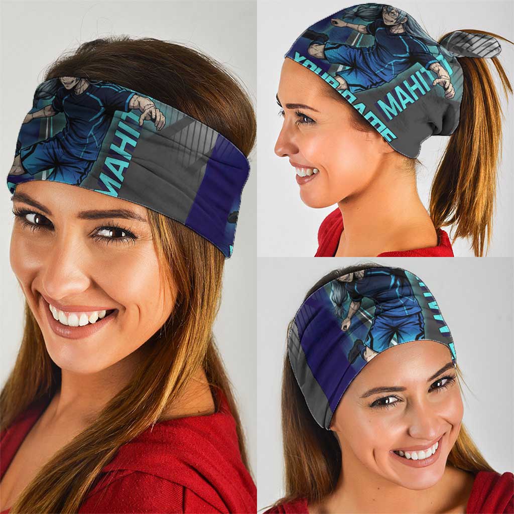 Personalized Mahito Jujutsu Kaisen Neck Gaiter with Teal Gradient and Blue Uniform Design