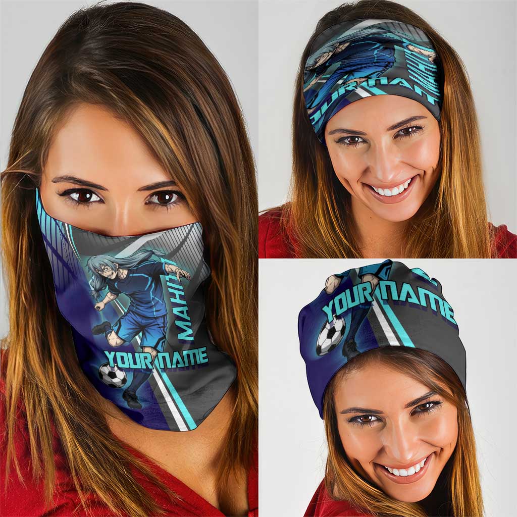 Personalized Mahito Jujutsu Kaisen Neck Gaiter with Teal Gradient and Blue Uniform Design