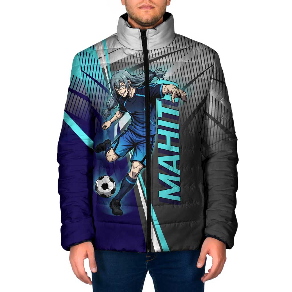 Personalized Mahito Jujutsu Kaisen Padded Jacket with Teal Gradient and Blue Uniform Design