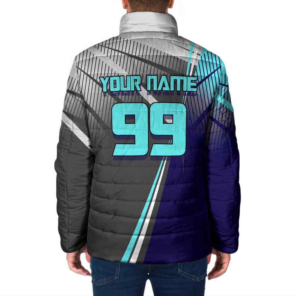 Personalized Mahito Jujutsu Kaisen Padded Jacket with Teal Gradient and Blue Uniform Design