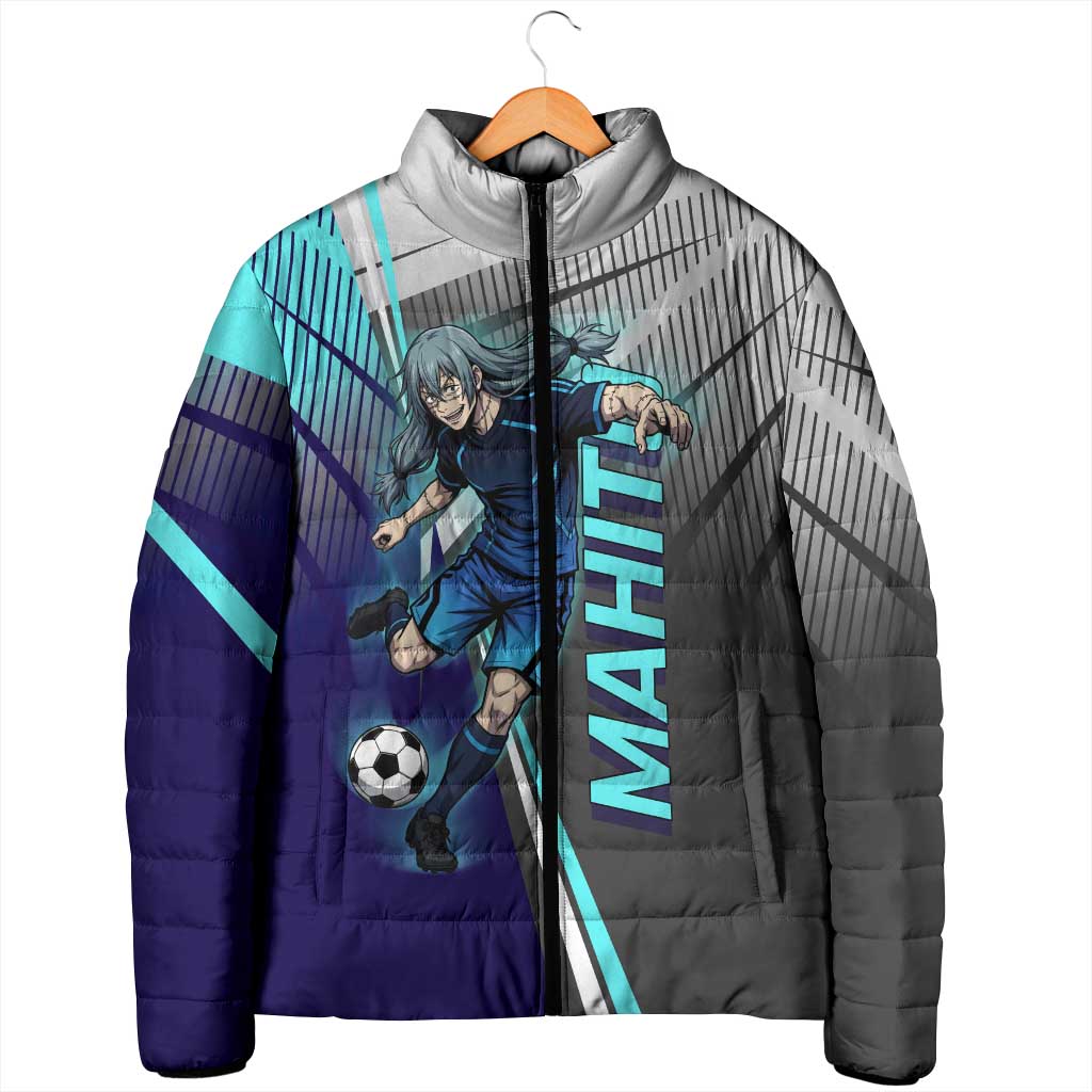 Personalized Mahito Jujutsu Kaisen Padded Jacket with Teal Gradient and Blue Uniform Design