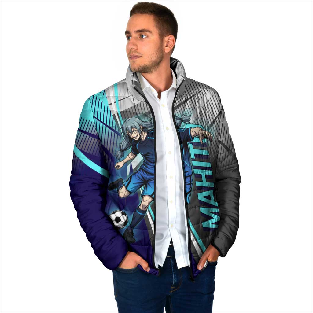 Personalized Mahito Jujutsu Kaisen Padded Jacket with Teal Gradient and Blue Uniform Design