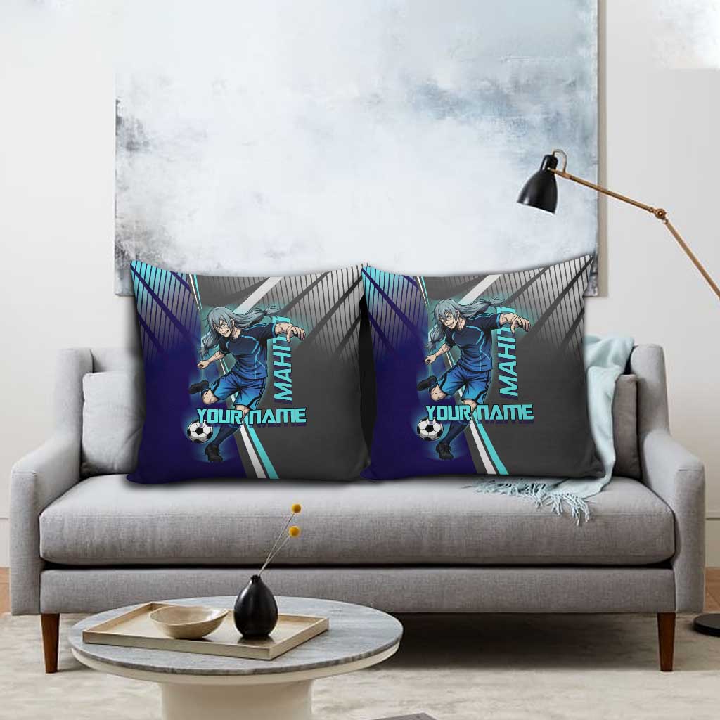 Personalized Mahito Jujutsu Kaisen Pillow Cover with Teal Gradient and Blue Uniform Design