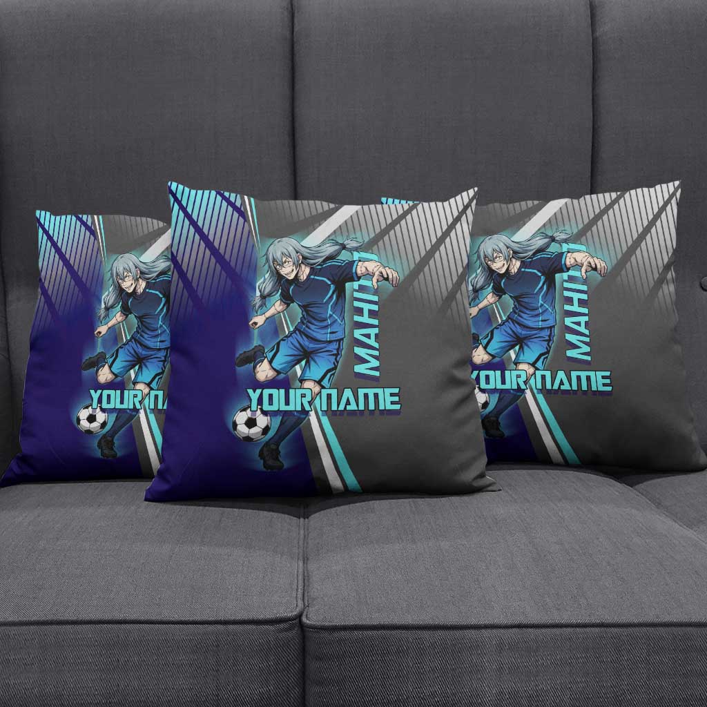 Personalized Mahito Jujutsu Kaisen Pillow Cover with Teal Gradient and Blue Uniform Design