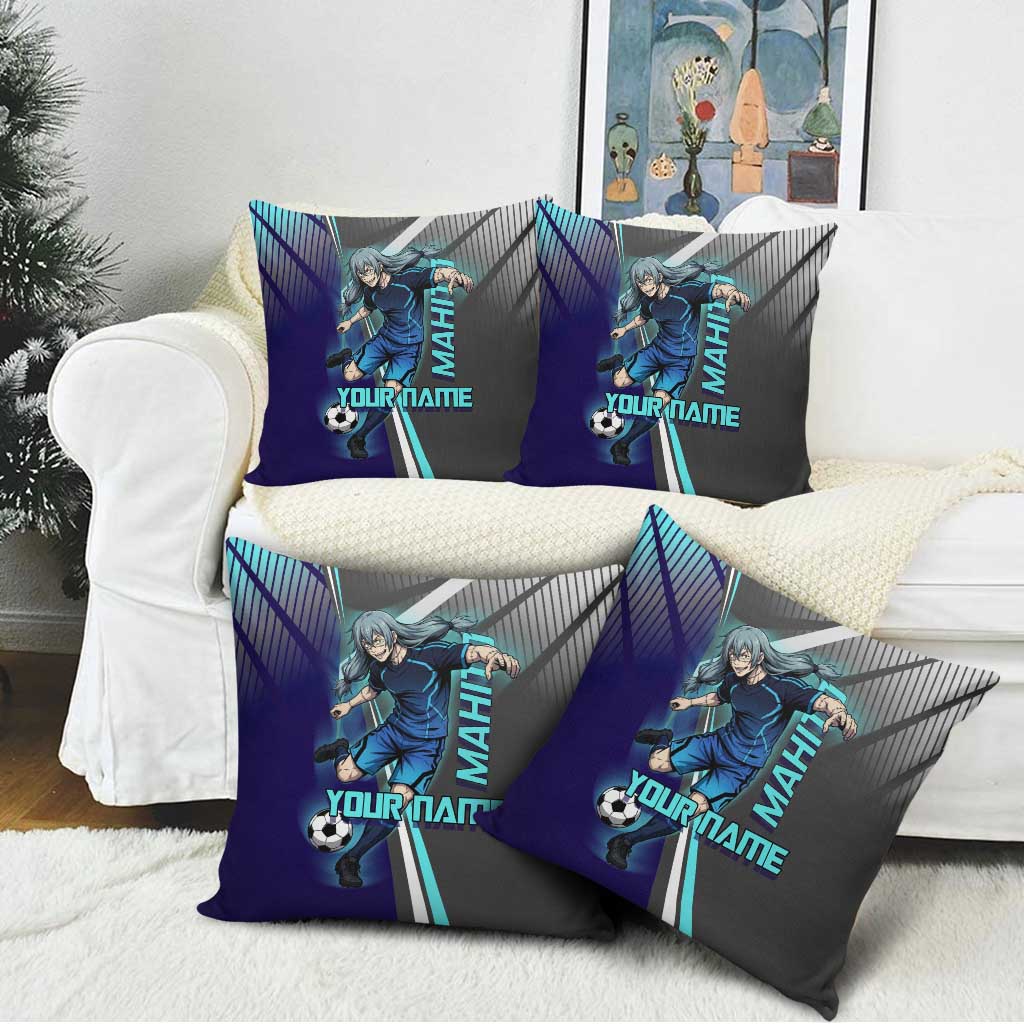 Personalized Mahito Jujutsu Kaisen Pillow Cover with Teal Gradient and Blue Uniform Design