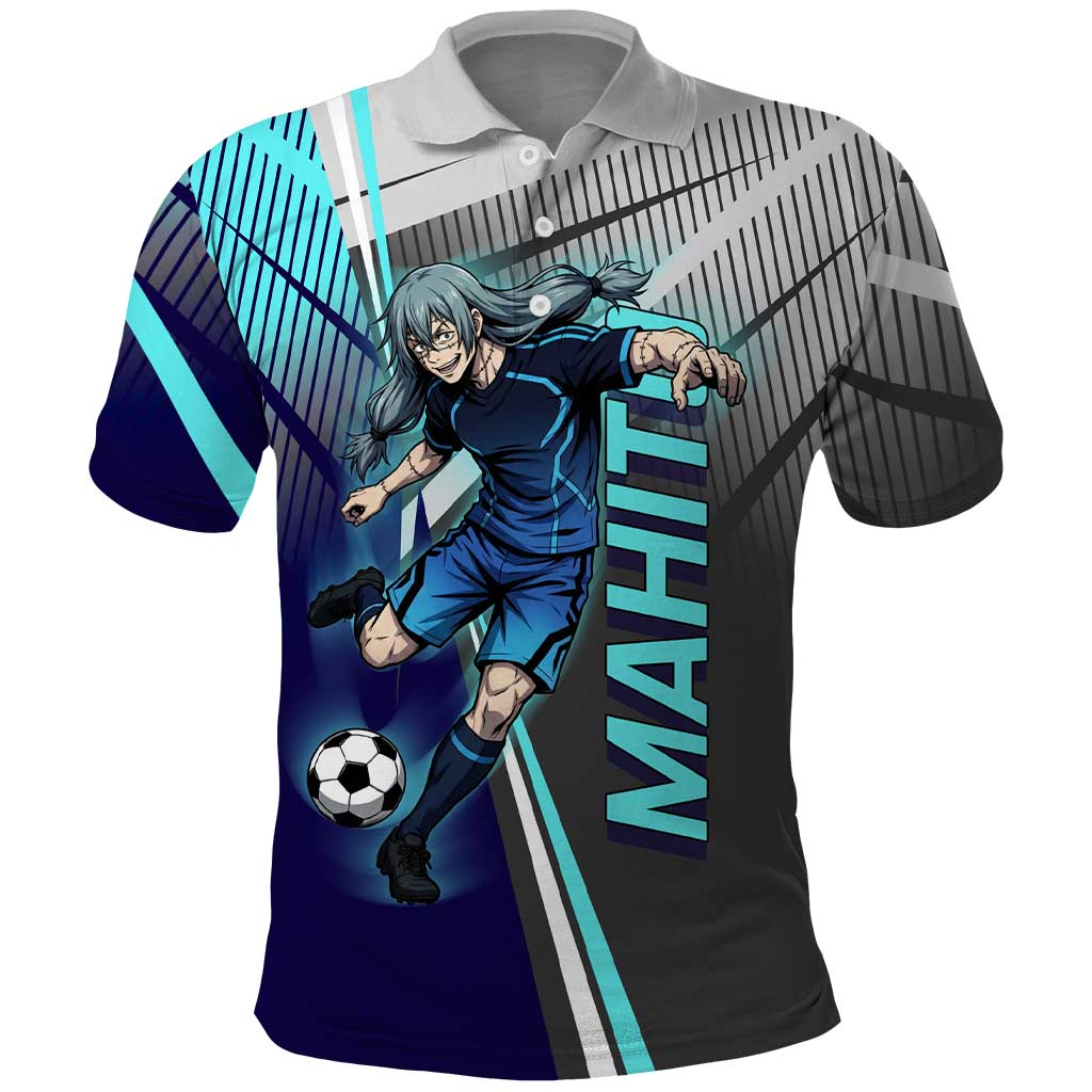 Personalized Mahito Jujutsu Kaisen Polo Shirt with Teal Gradient and Blue Uniform Design