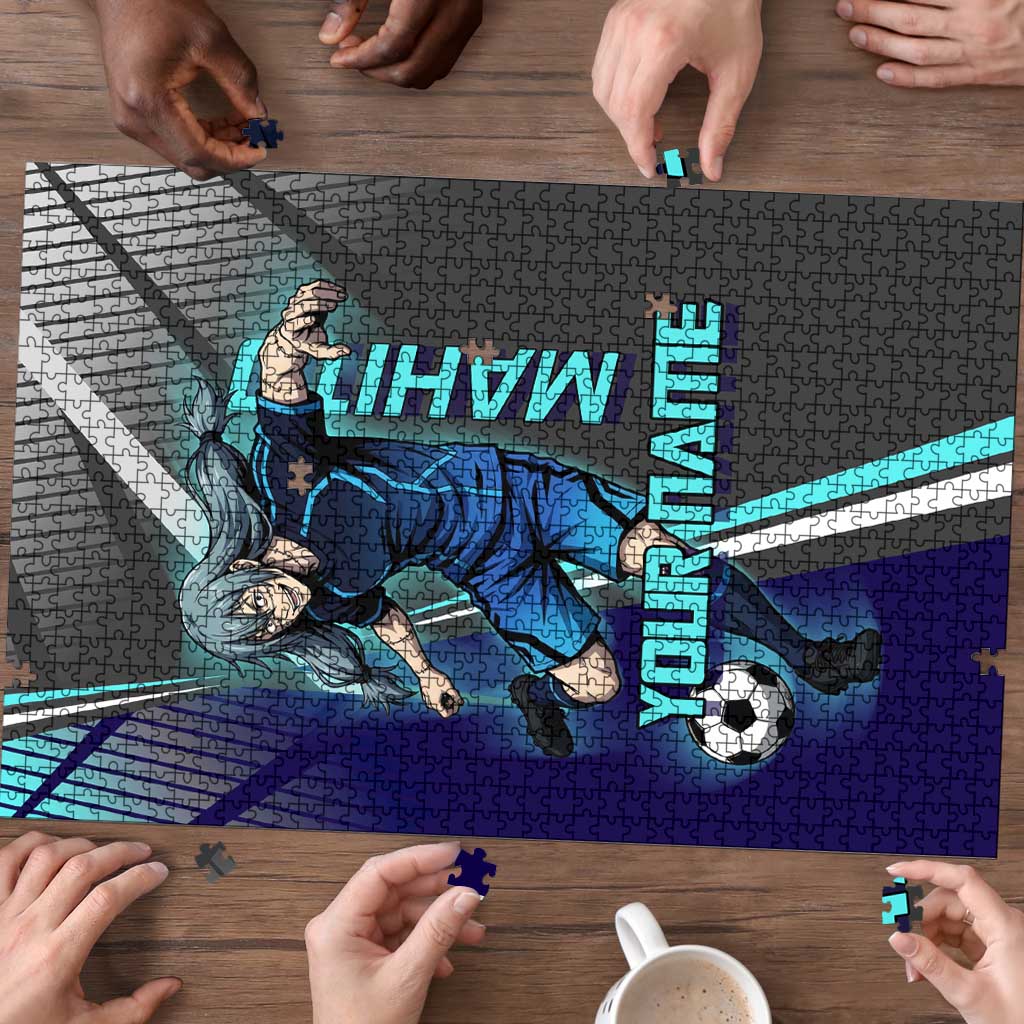 Personalized Mahito Jujutsu Kaisen Puzzle with Teal Gradient and Blue Uniform Design
