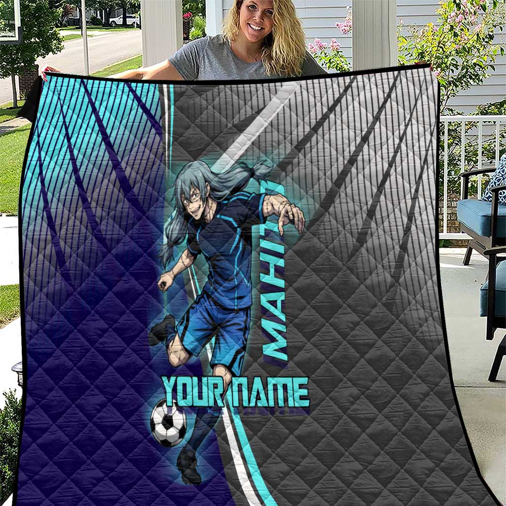 Personalized Mahito Jujutsu Kaisen Quilt with Teal Gradient and Blue Uniform Design