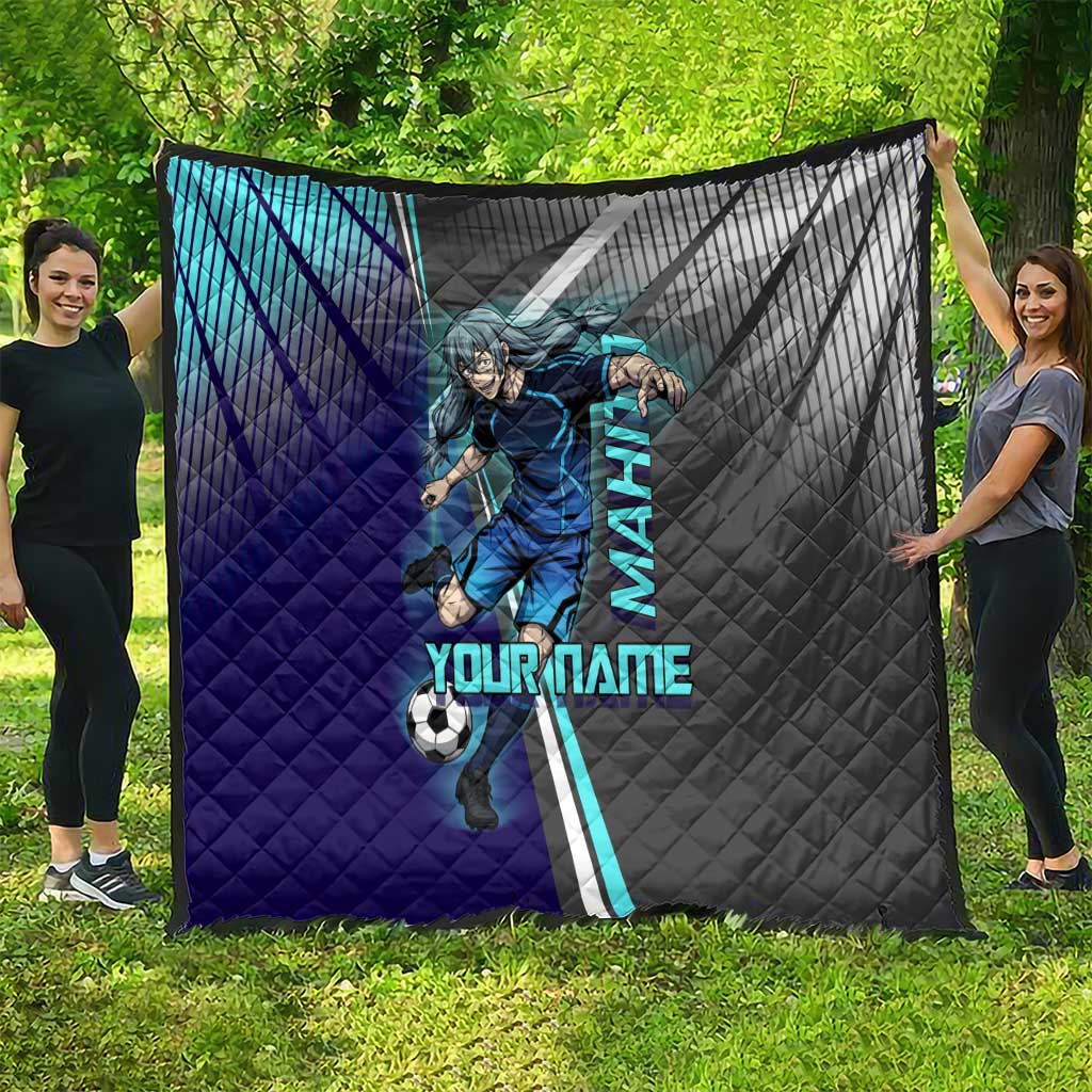 Personalized Mahito Jujutsu Kaisen Quilt with Teal Gradient and Blue Uniform Design