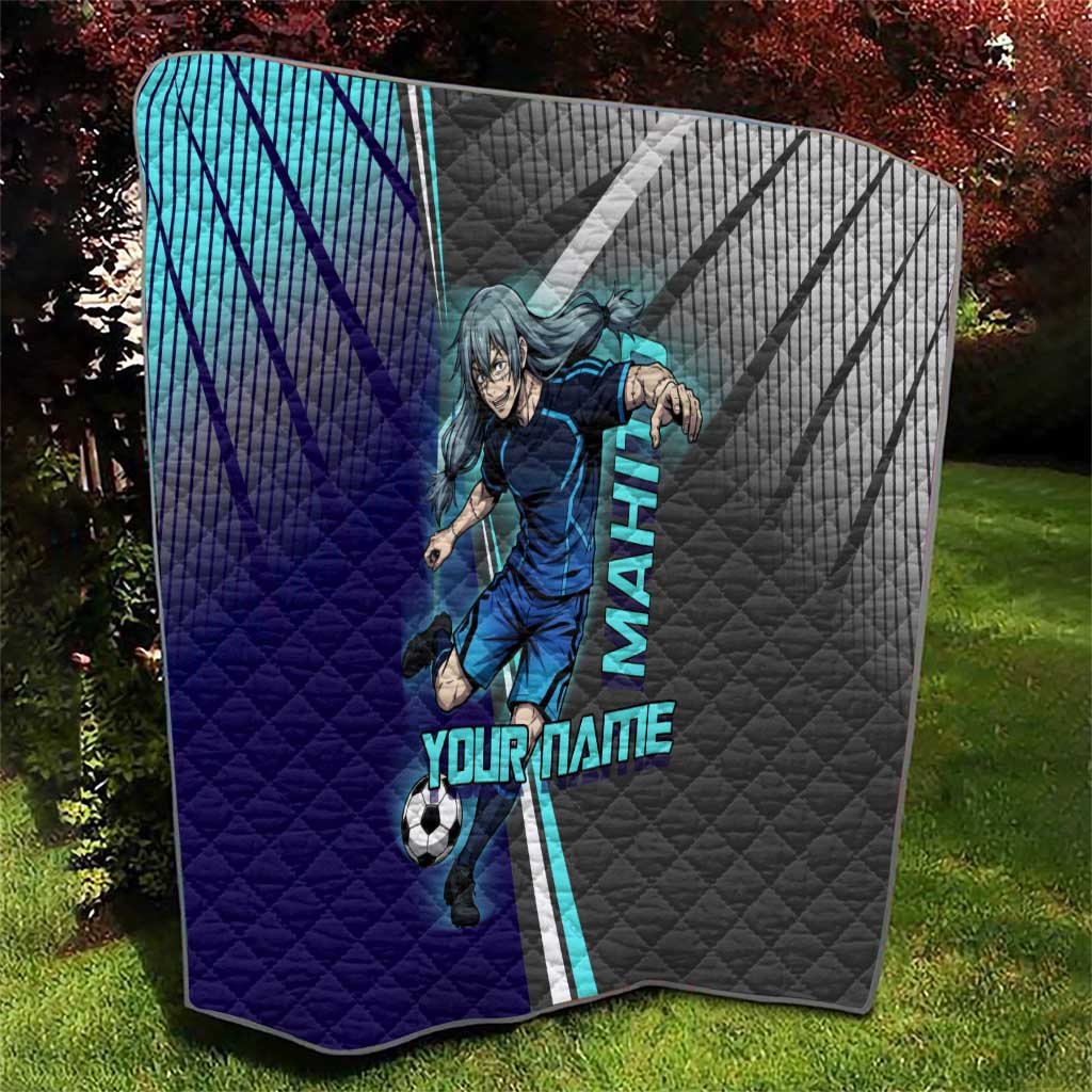 Personalized Mahito Jujutsu Kaisen Quilt with Teal Gradient and Blue Uniform Design