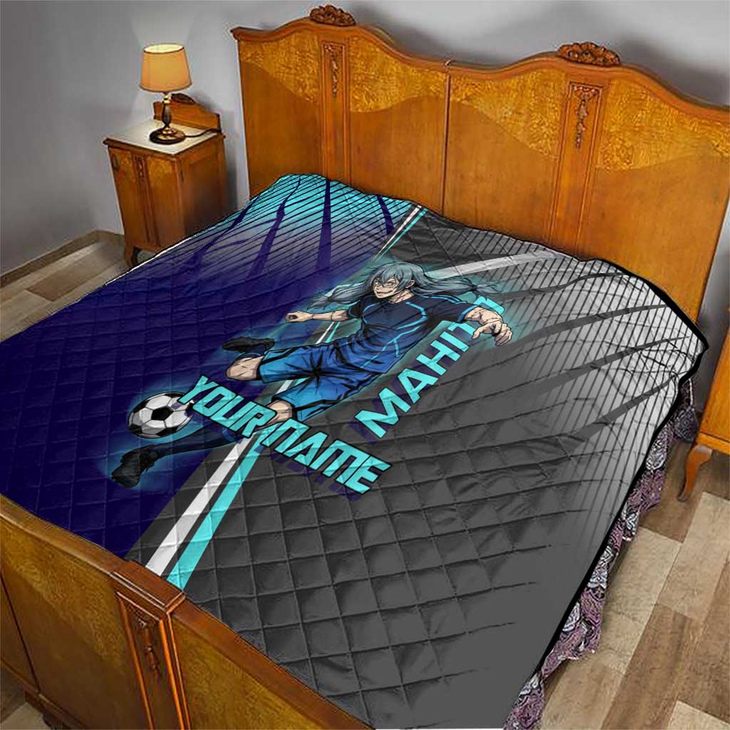 Personalized Mahito Jujutsu Kaisen Quilt with Teal Gradient and Blue Uniform Design