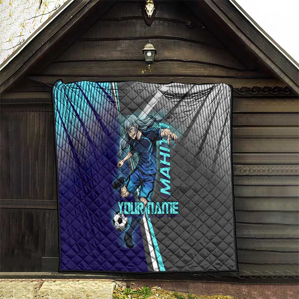 Personalized Mahito Jujutsu Kaisen Quilt with Teal Gradient and Blue Uniform Design