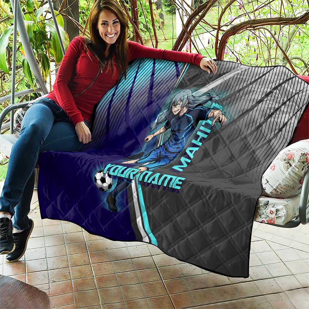 Personalized Mahito Jujutsu Kaisen Quilt with Teal Gradient and Blue Uniform Design