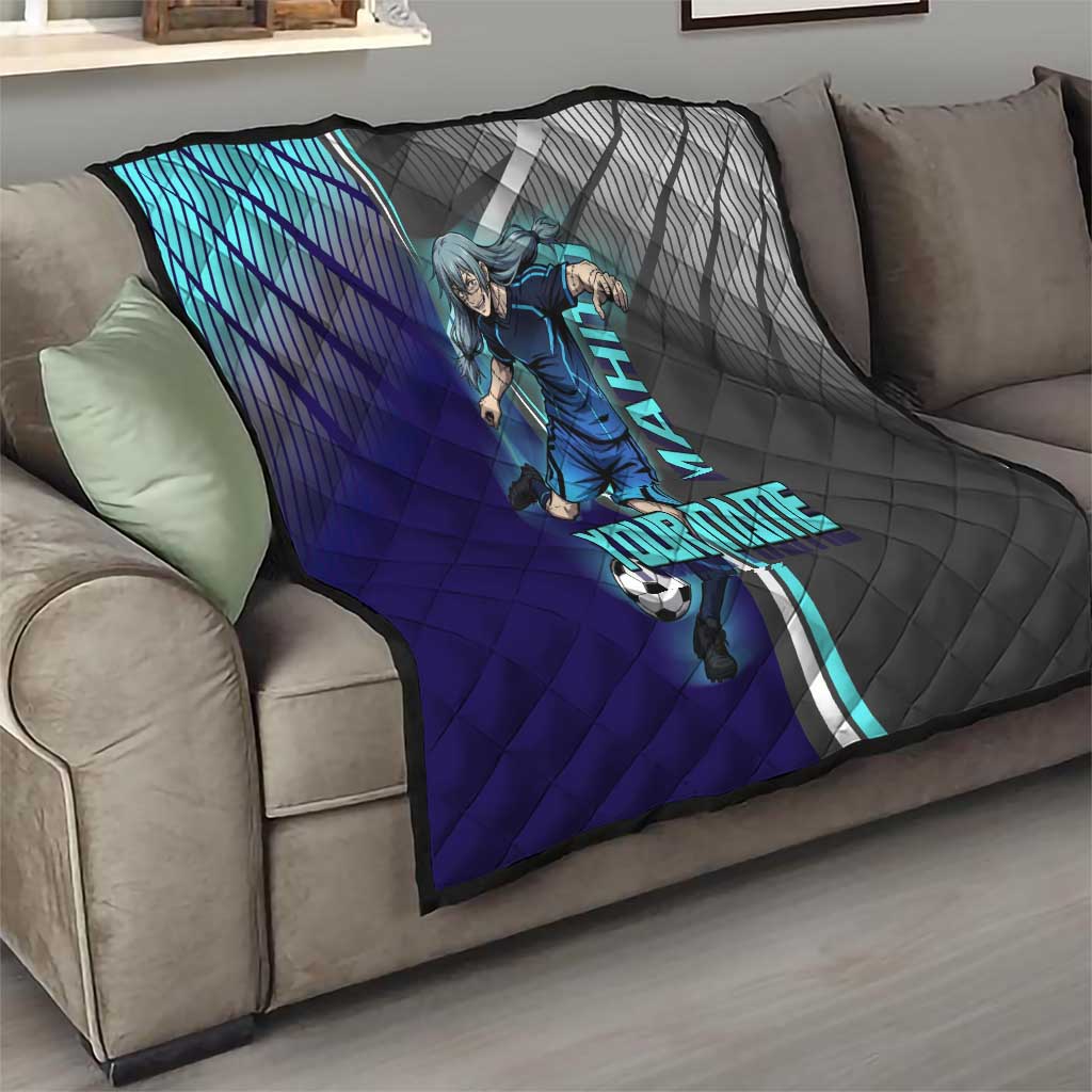 Personalized Mahito Jujutsu Kaisen Quilt with Teal Gradient and Blue Uniform Design