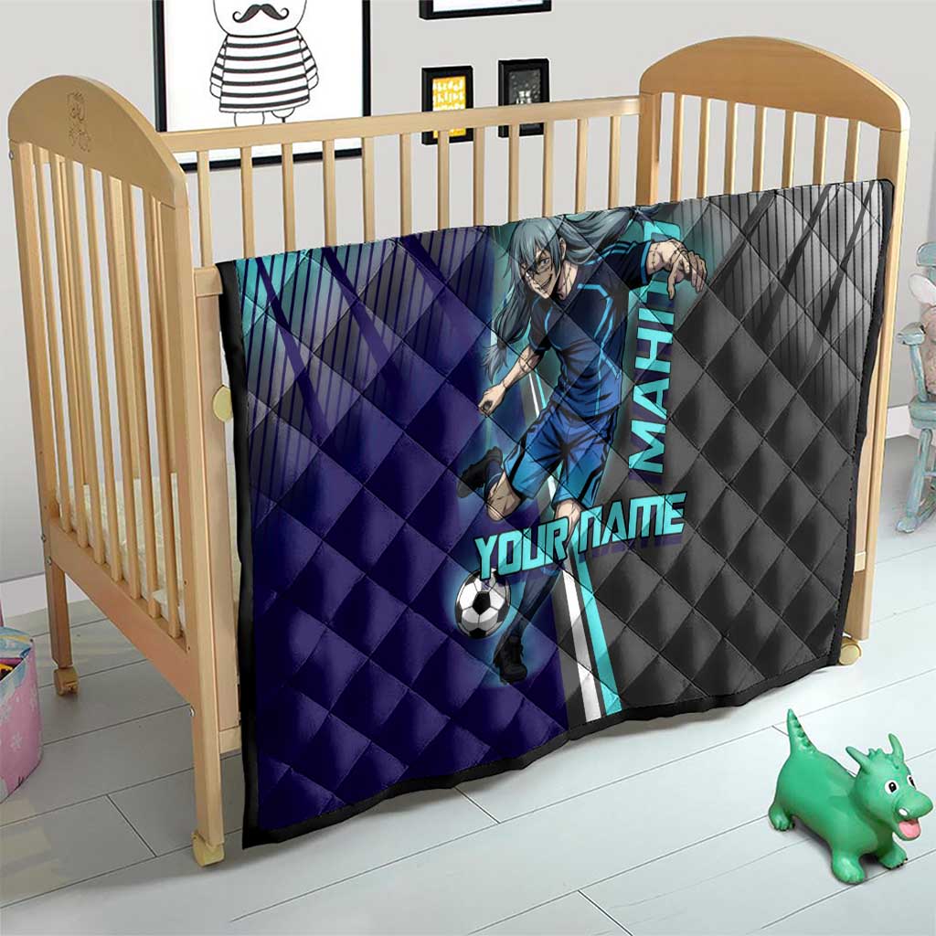 Personalized Mahito Jujutsu Kaisen Quilt with Teal Gradient and Blue Uniform Design