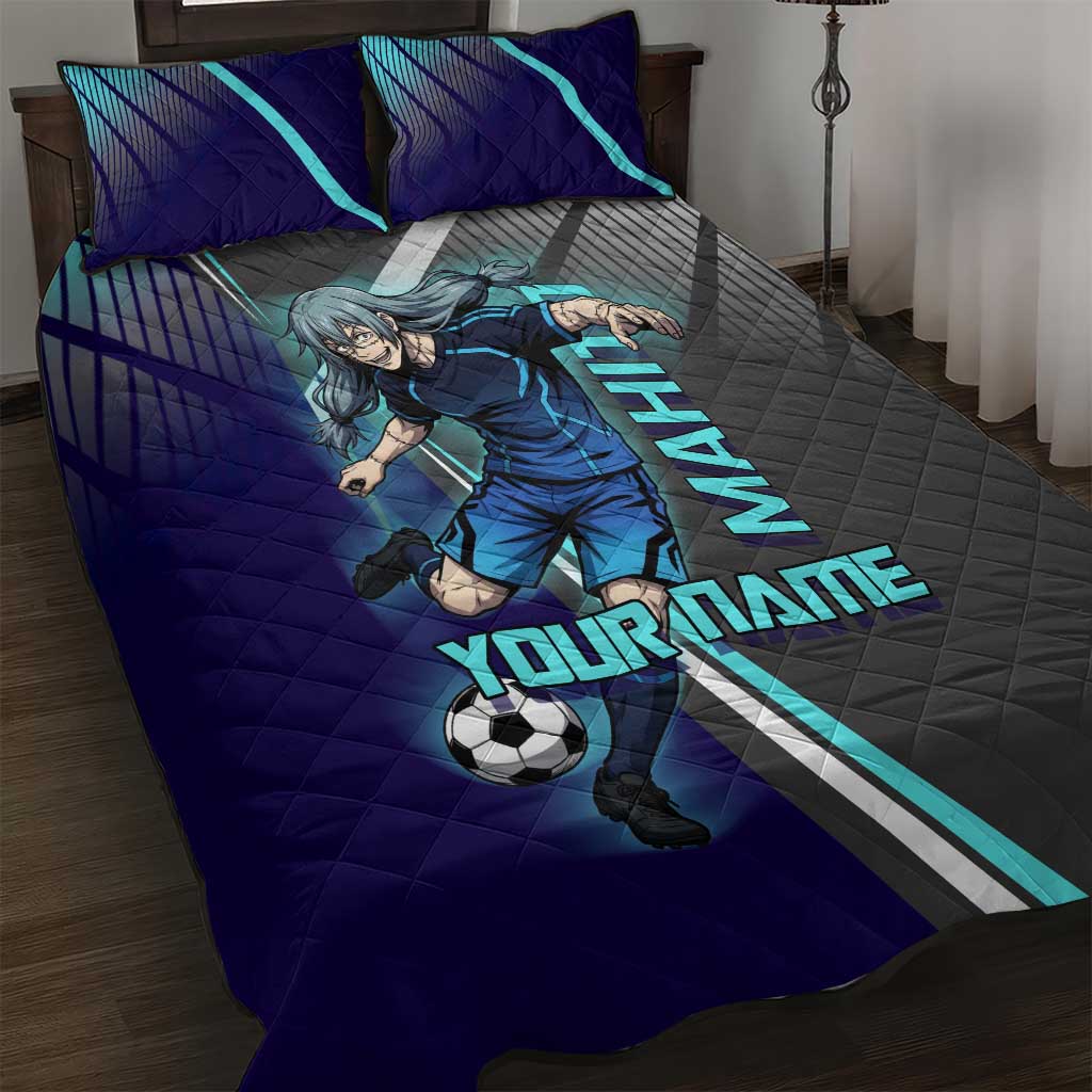 Personalized Mahito Jujutsu Kaisen Quilt Bed Set with Teal Gradient and Blue Uniform Design
