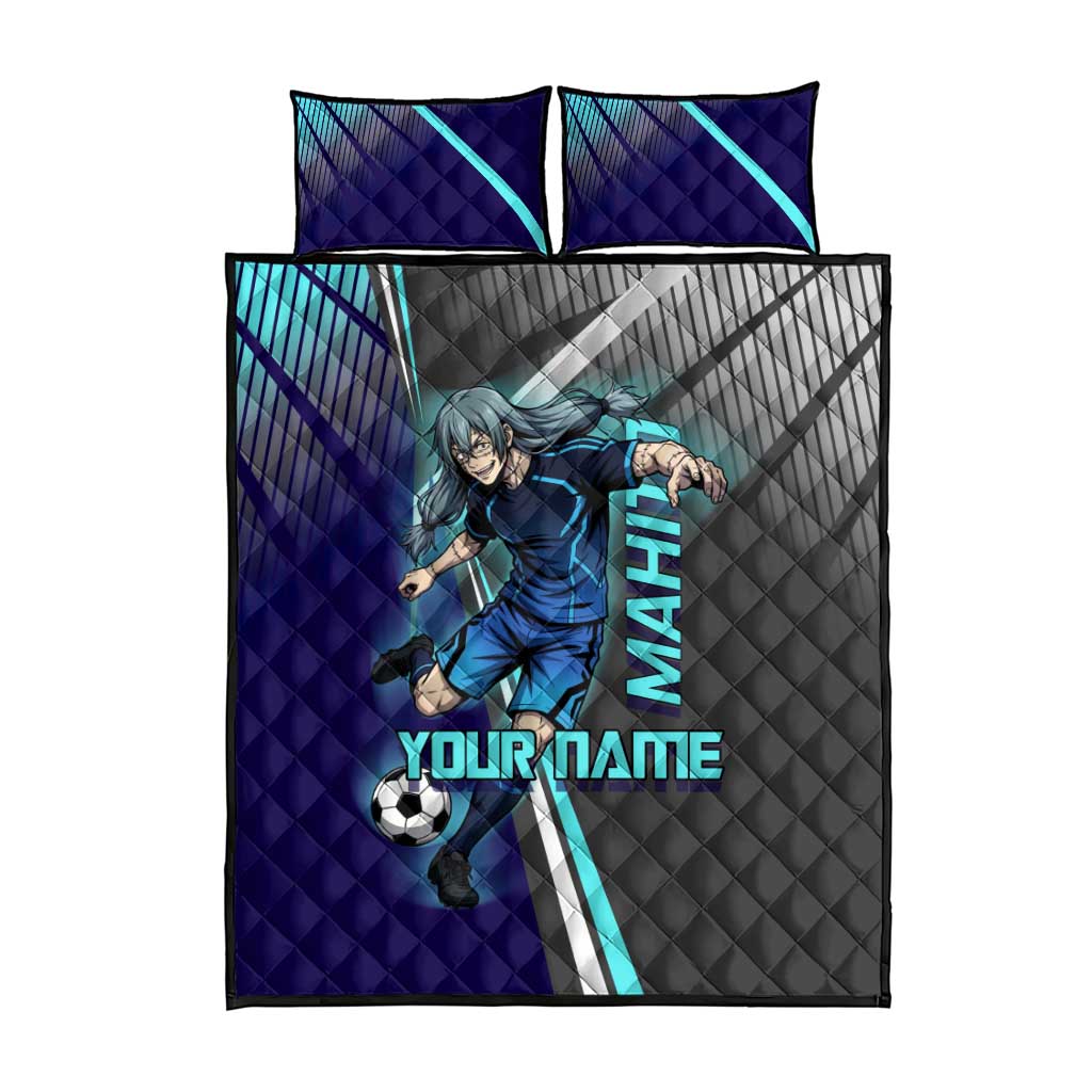 Personalized Mahito Jujutsu Kaisen Quilt Bed Set with Teal Gradient and Blue Uniform Design
