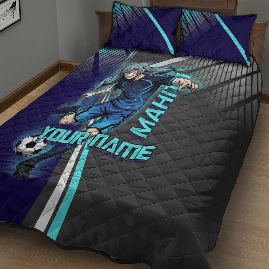 Personalized Mahito Jujutsu Kaisen Quilt Bed Set with Teal Gradient and Blue Uniform Design