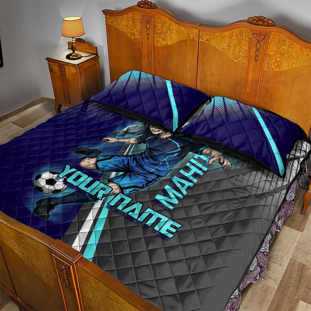 Personalized Mahito Jujutsu Kaisen Quilt Bed Set with Teal Gradient and Blue Uniform Design