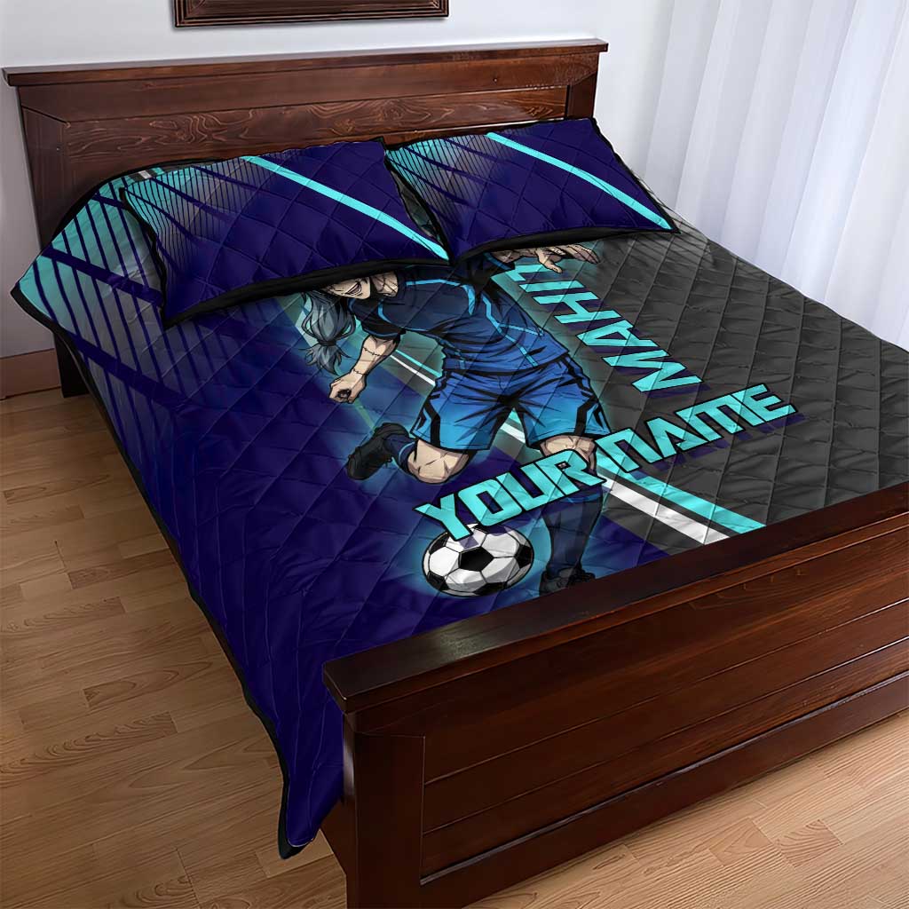 Personalized Mahito Jujutsu Kaisen Quilt Bed Set with Teal Gradient and Blue Uniform Design