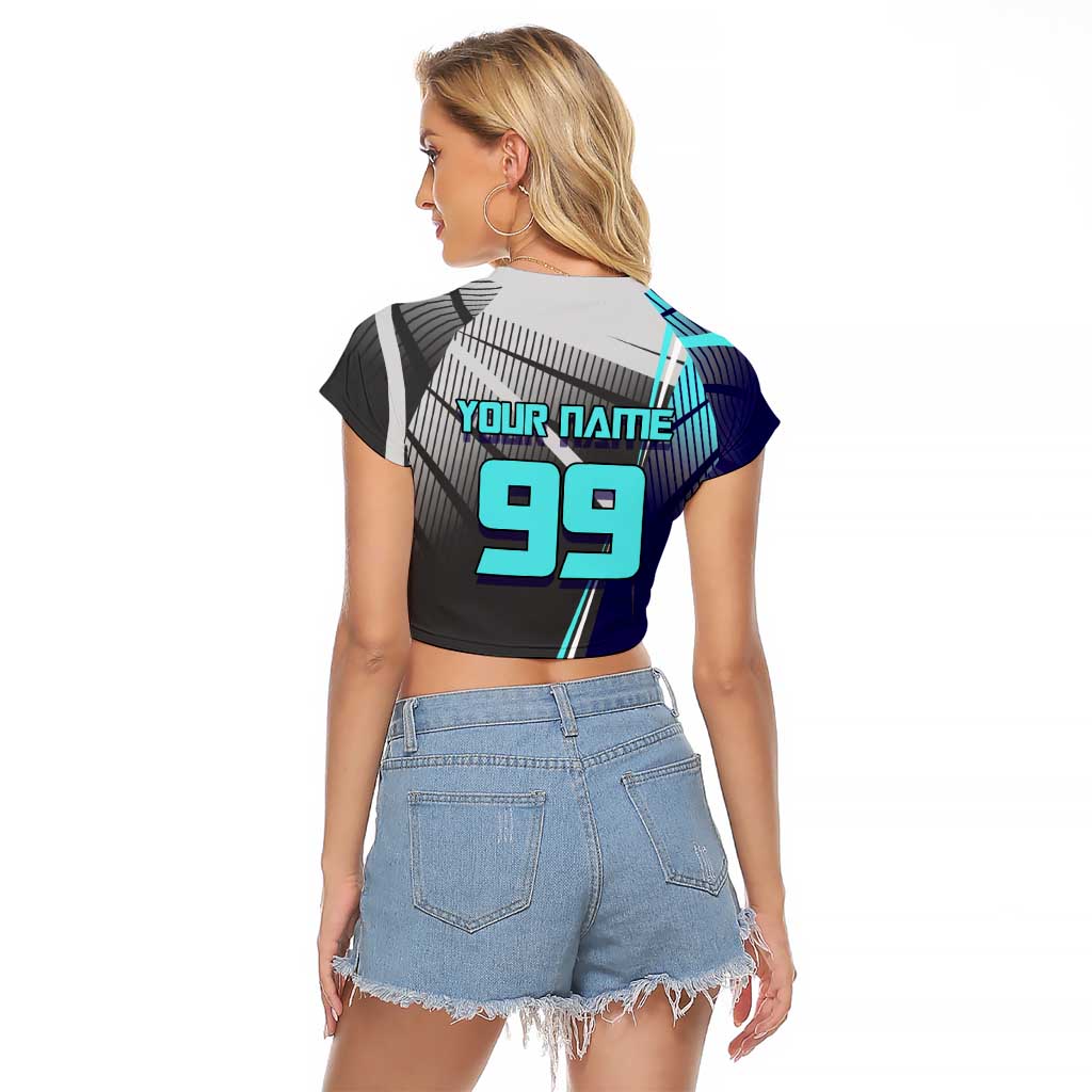 Personalized Mahito Jujutsu Kaisen Raglan Cropped T Shirt with Teal Gradient and Blue Uniform Design