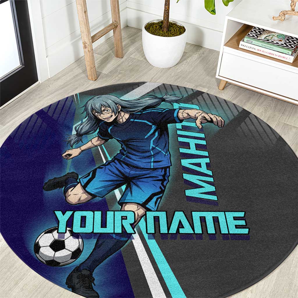 Personalized Mahito Jujutsu Kaisen Round Carpet with Teal Gradient and Blue Uniform Design