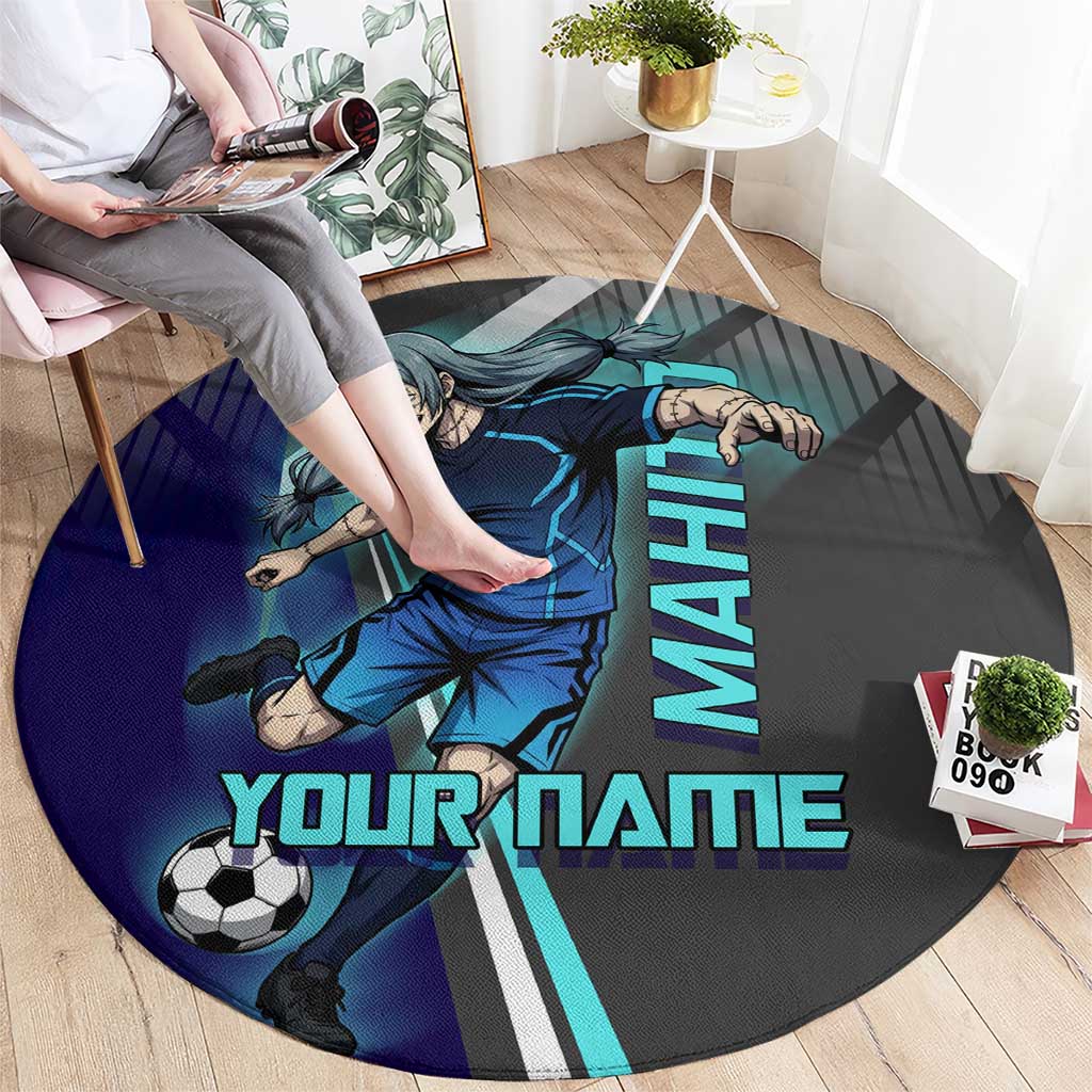 Personalized Mahito Jujutsu Kaisen Round Carpet with Teal Gradient and Blue Uniform Design