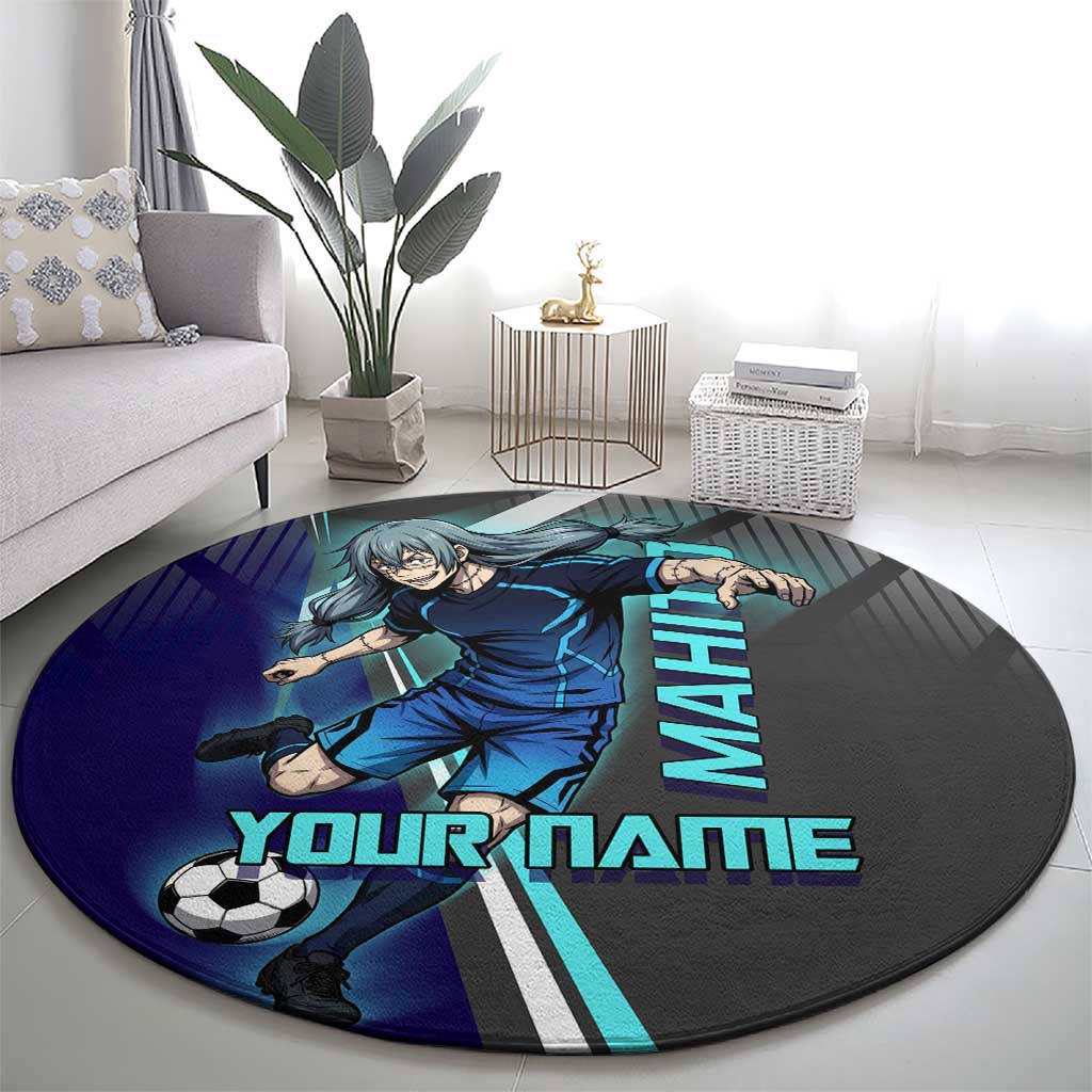 Personalized Mahito Jujutsu Kaisen Round Carpet with Teal Gradient and Blue Uniform Design