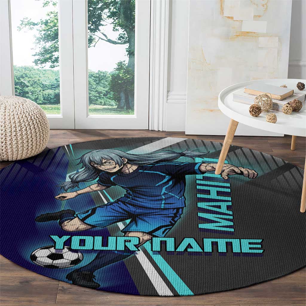 Personalized Mahito Jujutsu Kaisen Round Carpet with Teal Gradient and Blue Uniform Design