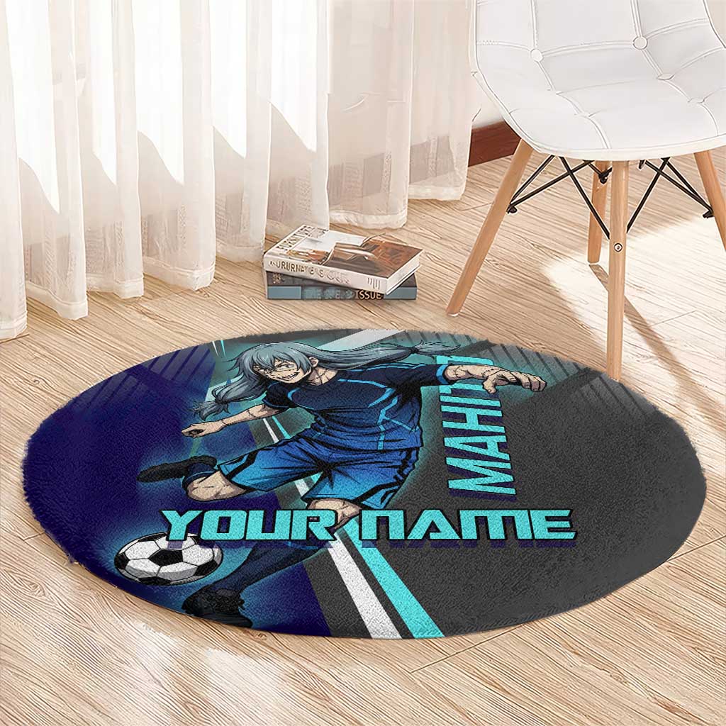 Personalized Mahito Jujutsu Kaisen Round Carpet with Teal Gradient and Blue Uniform Design