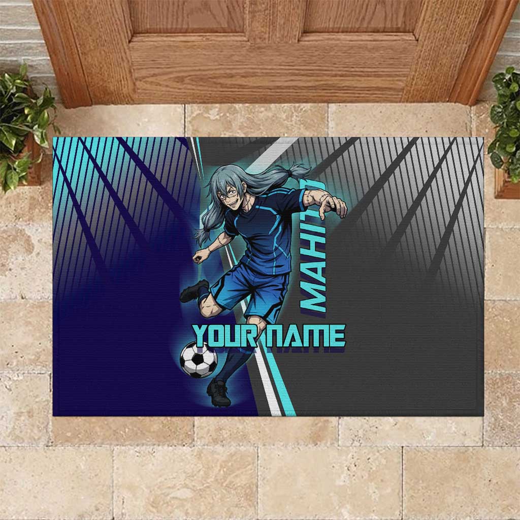 Personalized Mahito Jujutsu Kaisen Rubber Doormat with Teal Gradient and Blue Uniform Design