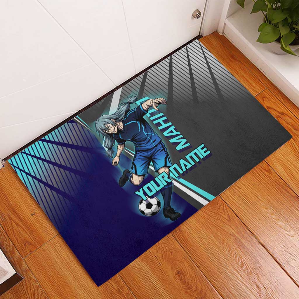 Personalized Mahito Jujutsu Kaisen Rubber Doormat with Teal Gradient and Blue Uniform Design