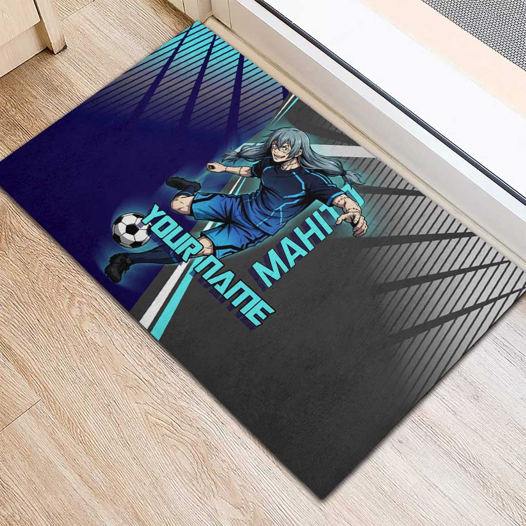 Personalized Mahito Jujutsu Kaisen Rubber Doormat with Teal Gradient and Blue Uniform Design
