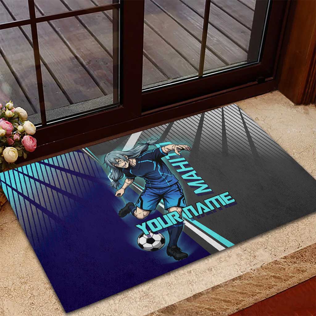 Personalized Mahito Jujutsu Kaisen Rubber Doormat with Teal Gradient and Blue Uniform Design