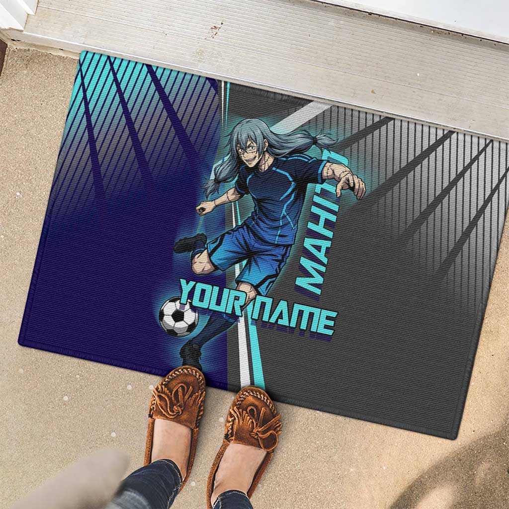 Personalized Mahito Jujutsu Kaisen Rubber Doormat with Teal Gradient and Blue Uniform Design