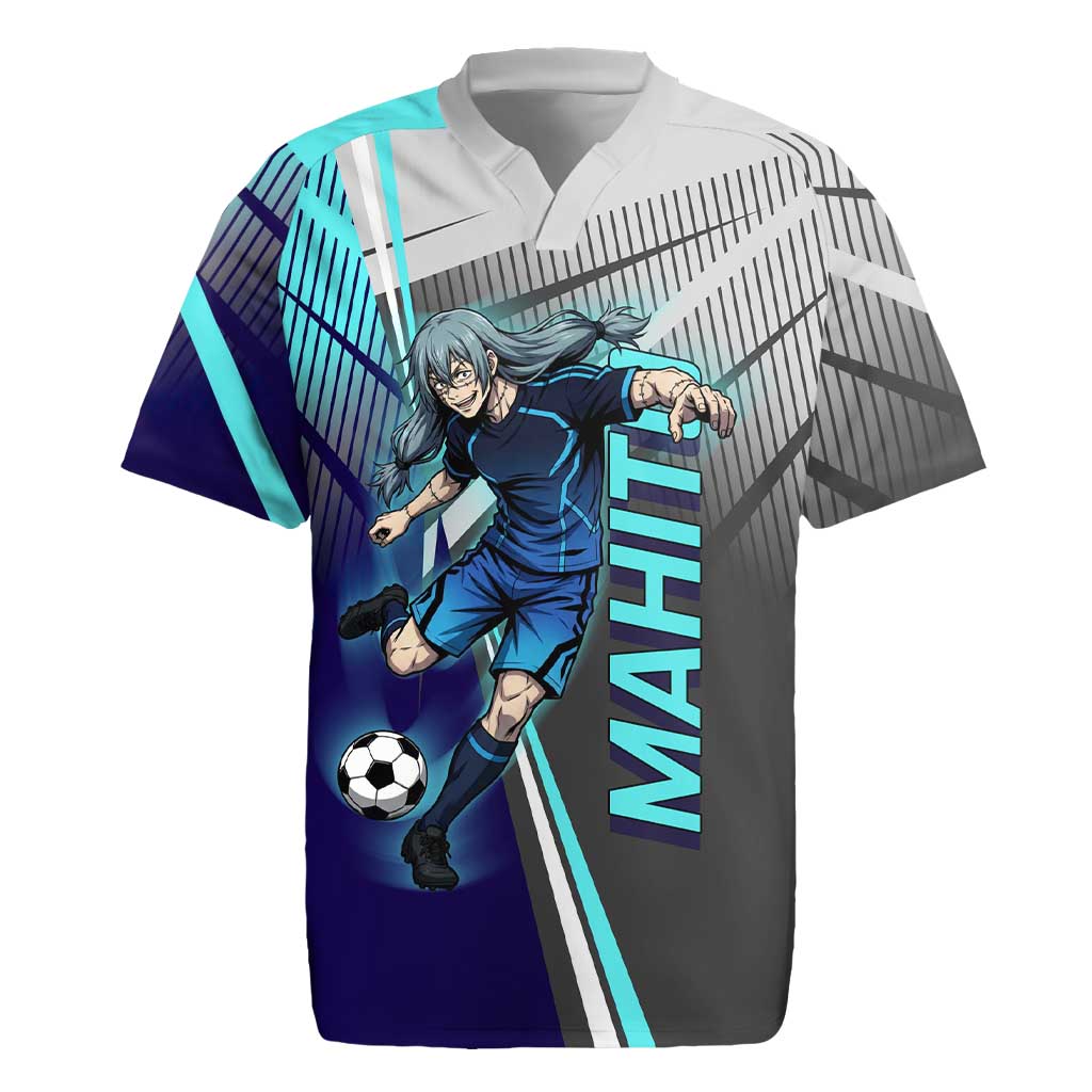 Personalized Mahito Jujutsu Kaisen Rugby Jersey with Teal Gradient and Blue Uniform Design