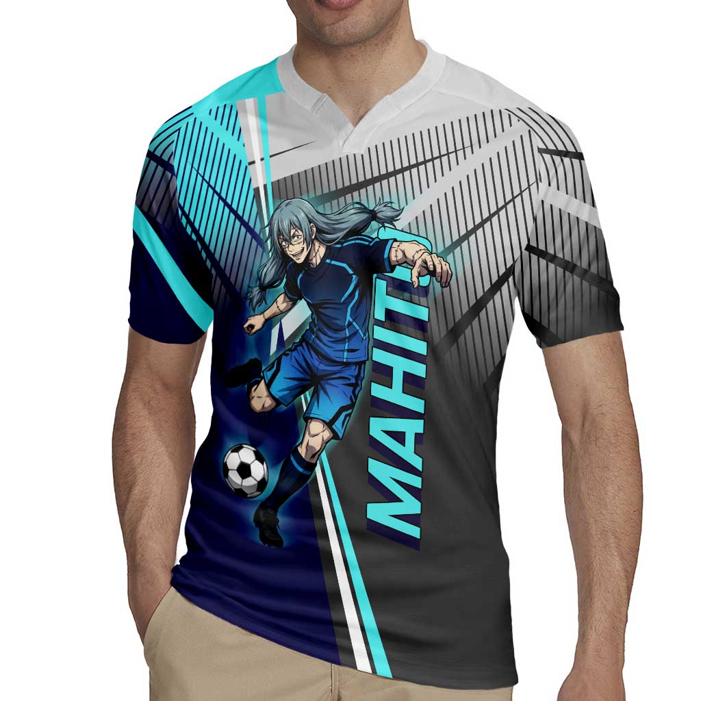 Personalized Mahito Jujutsu Kaisen Rugby Jersey with Teal Gradient and Blue Uniform Design