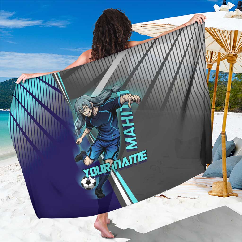 Personalized Mahito Jujutsu Kaisen Sarong with Teal Gradient and Blue Uniform Design