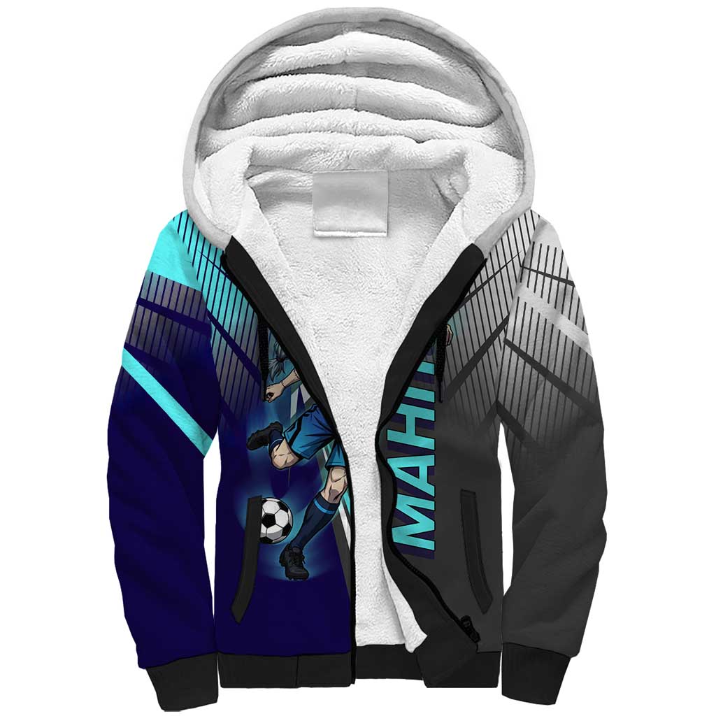 Personalized Mahito Jujutsu Kaisen Sherpa Hoodie with Teal Gradient and Blue Uniform Design