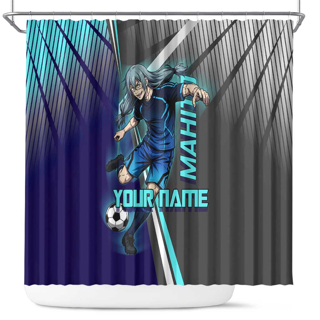 Personalized Mahito Jujutsu Kaisen Shower Curtain with Teal Gradient and Blue Uniform Design