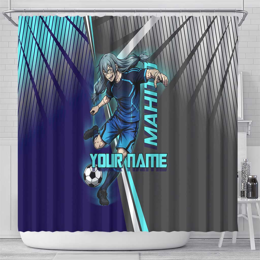 Personalized Mahito Jujutsu Kaisen Shower Curtain with Teal Gradient and Blue Uniform Design
