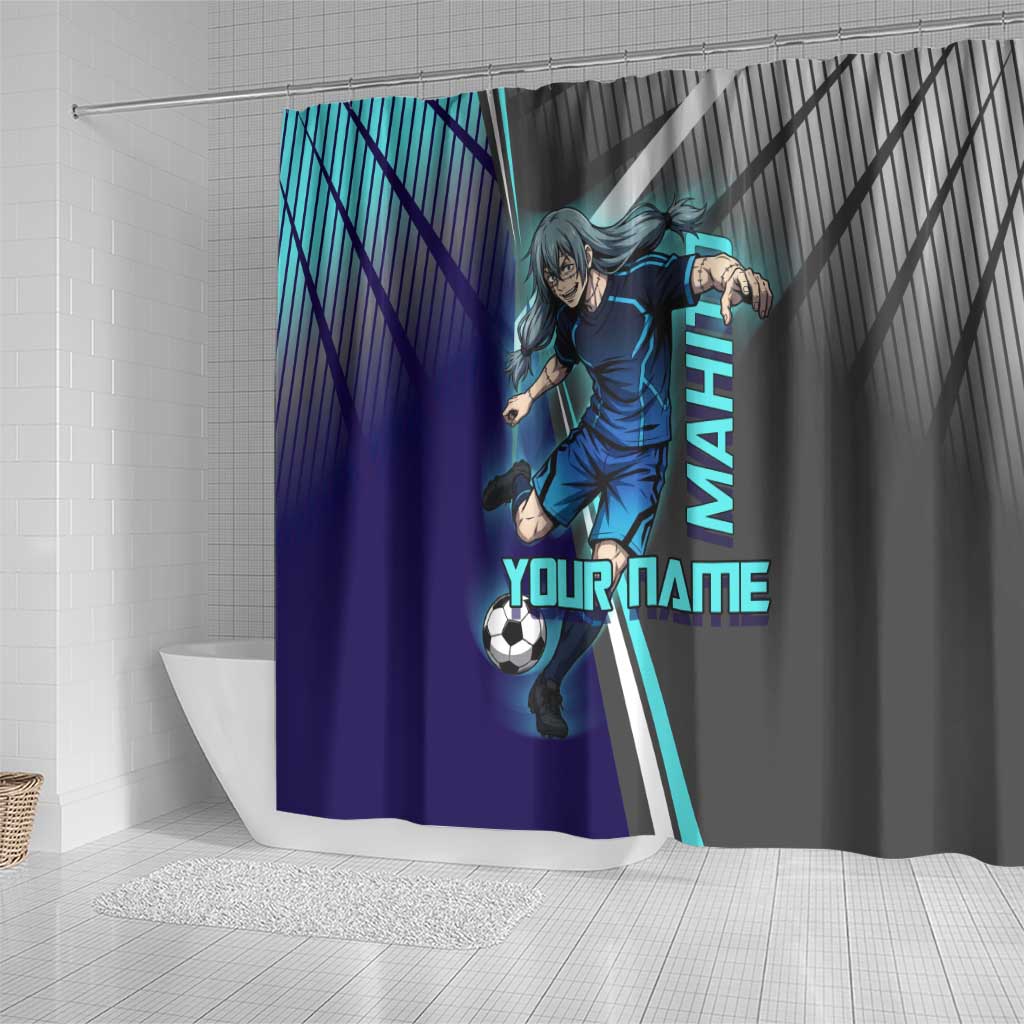 Personalized Mahito Jujutsu Kaisen Shower Curtain with Teal Gradient and Blue Uniform Design