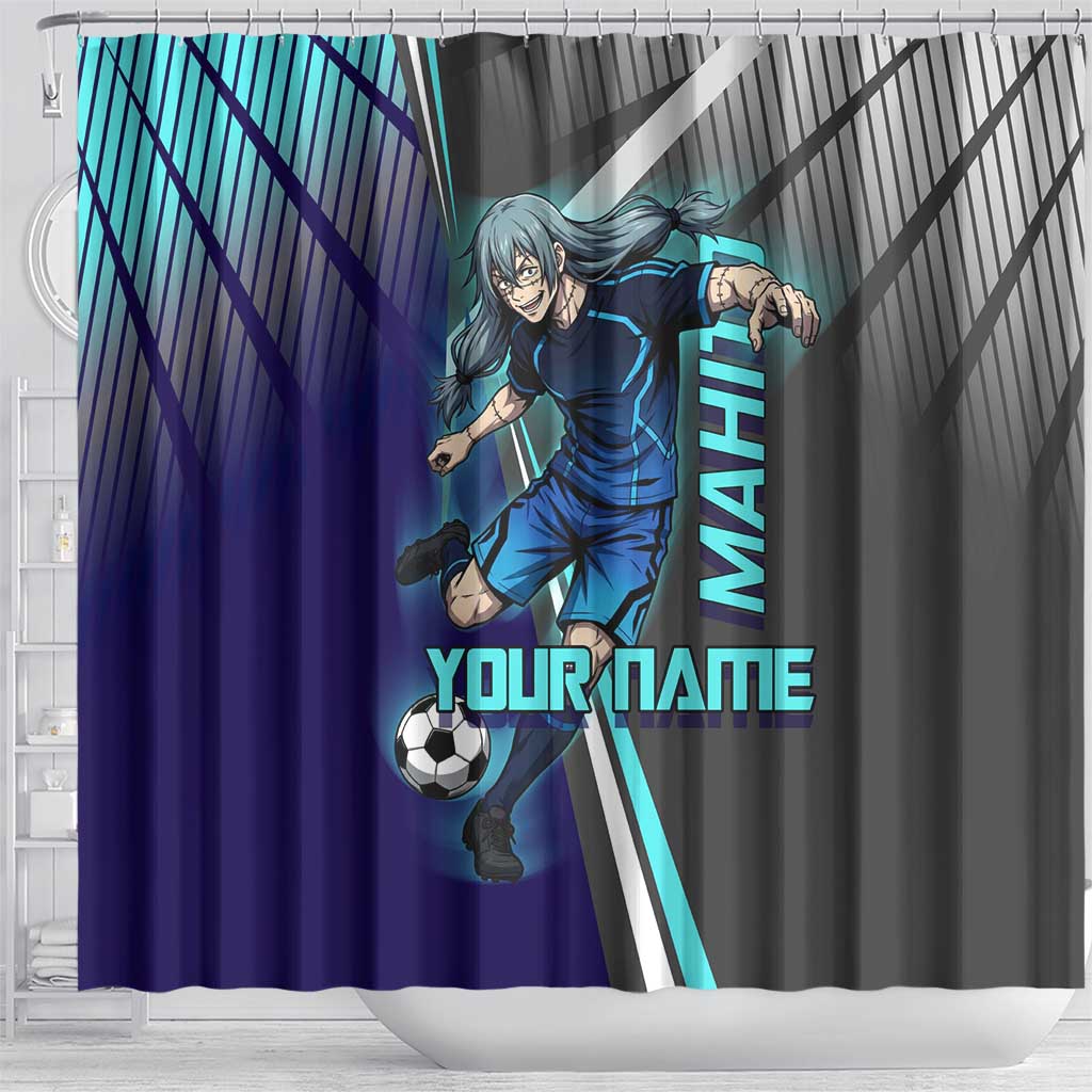 Personalized Mahito Jujutsu Kaisen Shower Curtain with Teal Gradient and Blue Uniform Design