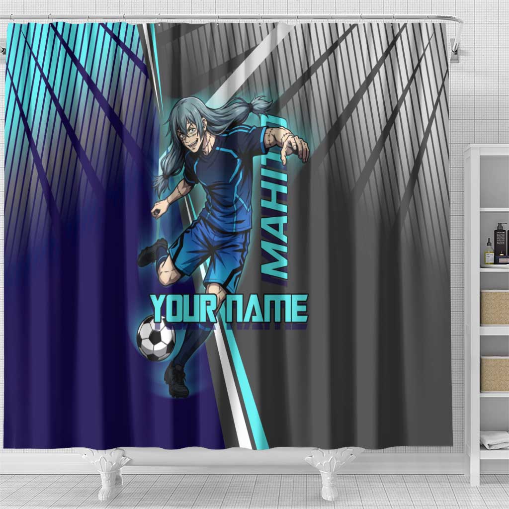 Personalized Mahito Jujutsu Kaisen Shower Curtain with Teal Gradient and Blue Uniform Design