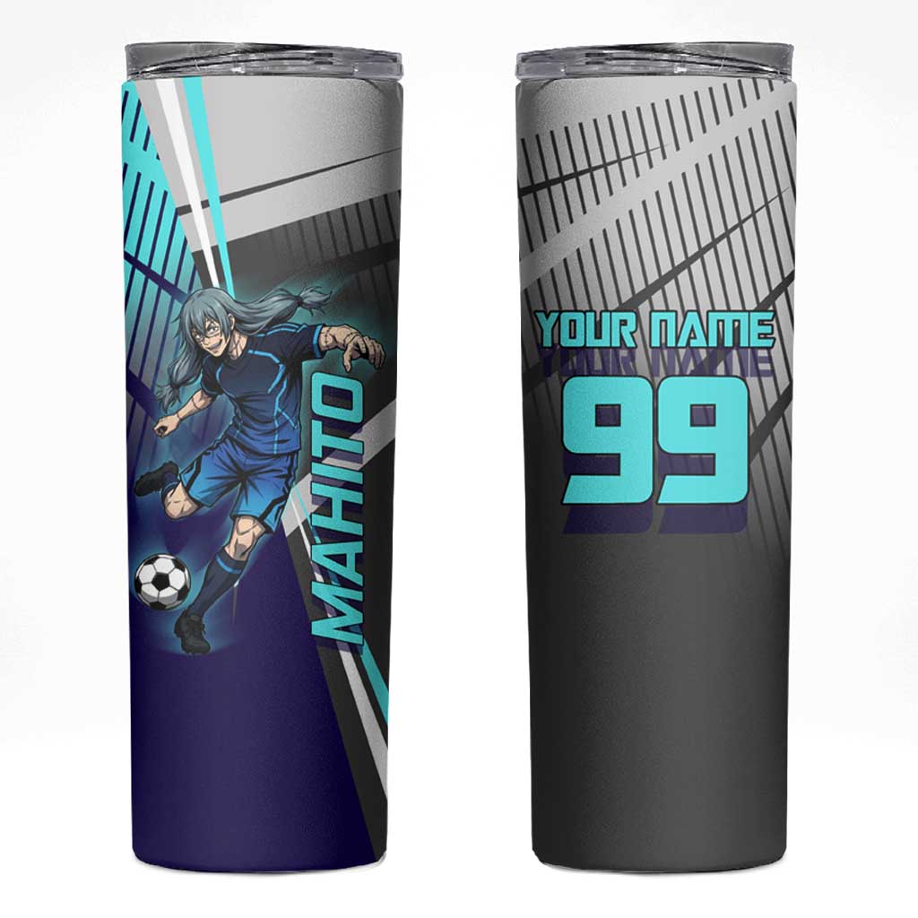 Personalized Mahito Jujutsu Kaisen Skinny Tumbler with Teal Gradient and Blue Uniform Design